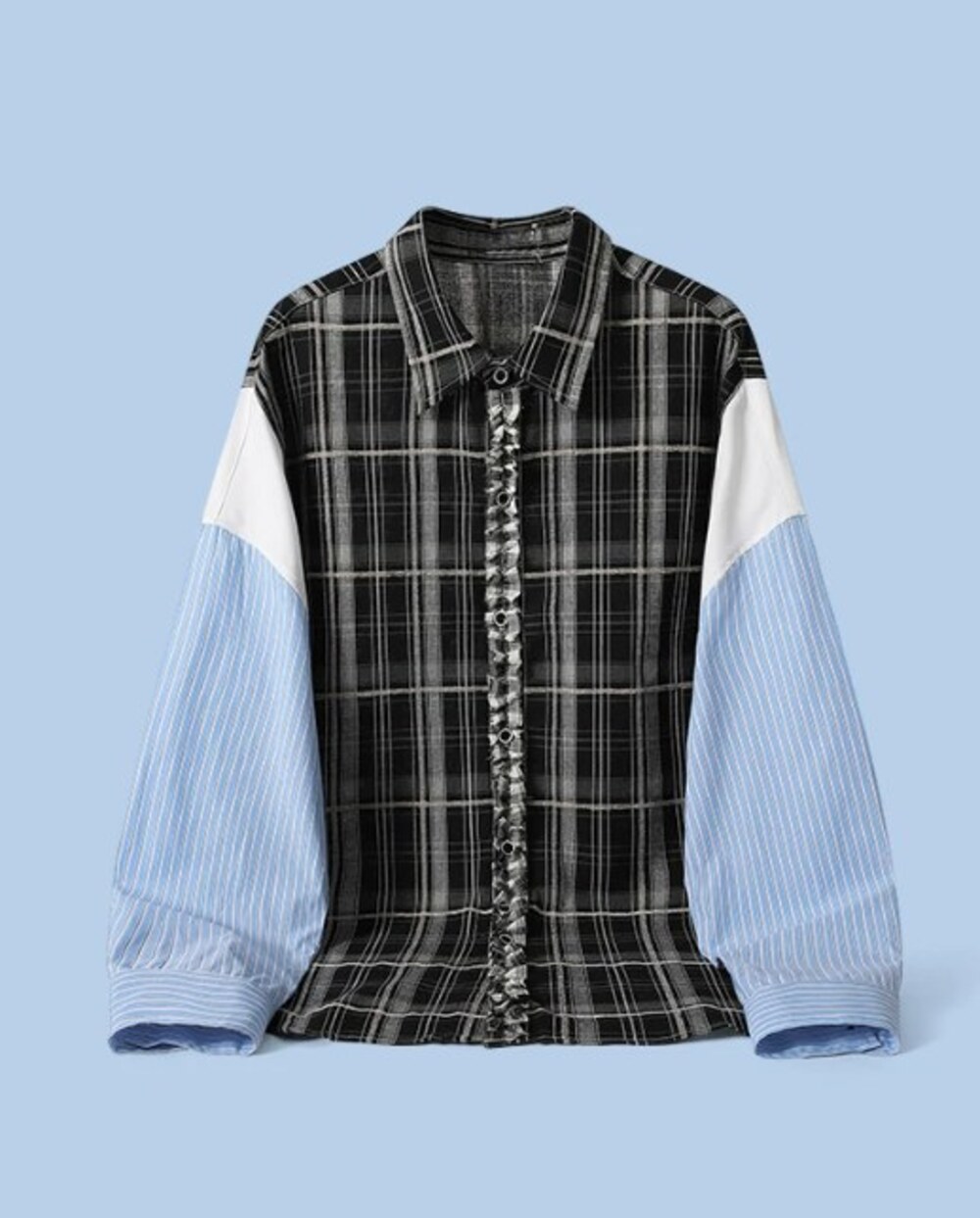 Black Plaid Mixed Media Shirt
